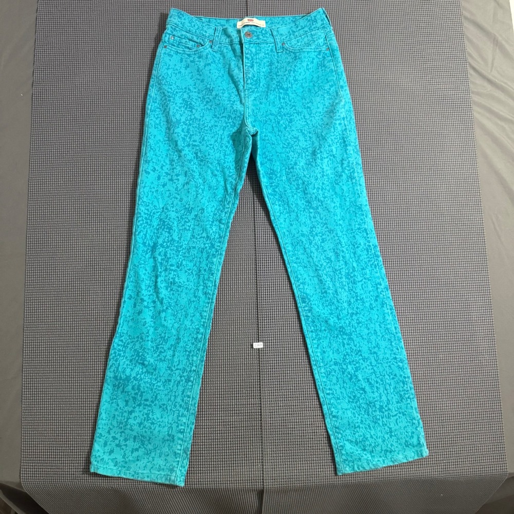 Levis 512 Perfectly Slimming Straight Leg Jeans Teal Blue Patterned Womens 8